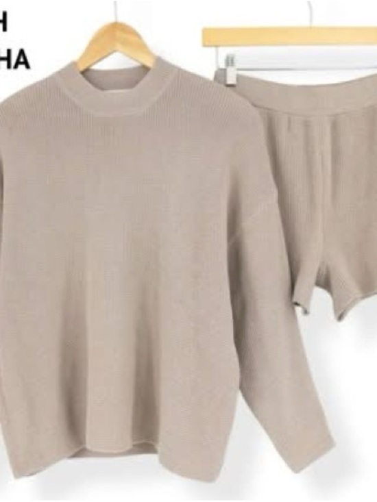Zenana Outfitters Sweaters - Zenana Outfitters Beige Scoop Neck Sweater Set